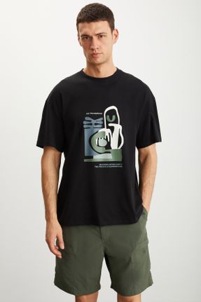 تی شرت مشکی مردانه اورسایز یقه گرد تکی بیسیک کد 812365224