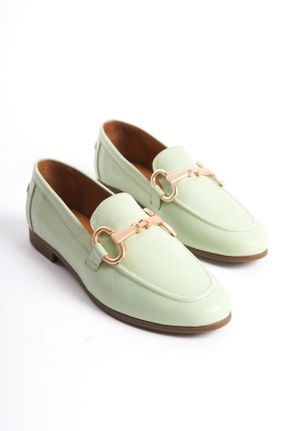 کفش لوفر سبز زنانه چرم طبیعی پاشنه کوتاه ( 4 - 1 cm ) کد 815009658