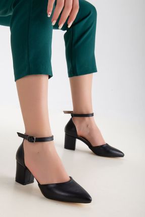 کفش پاشنه بلند کلاسیک مشکی زنانه چرم مصنوعی پاشنه ضخیم پاشنه کوتاه ( 4 - 1 cm ) کد 815214117
