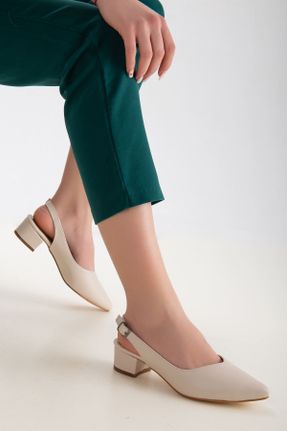 کفش پاشنه بلند کلاسیک بژ زنانه پاشنه کوتاه ( 4 - 1 cm ) پاشنه ضخیم چرم مصنوعی کد 815213419