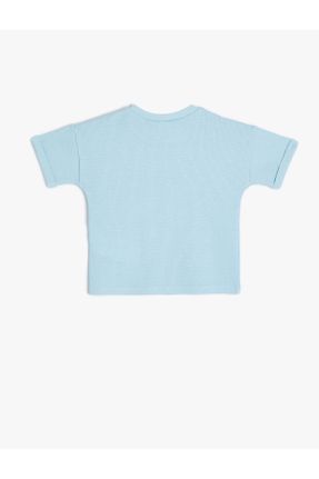 تی شرت آبی بچه گانه رگولار یقه گرد پنبه (نخی) تکی کد 814101904