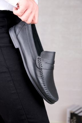 کفش لوفر مشکی مردانه چرم طبیعی پاشنه کوتاه ( 4 - 1 cm ) کد 814772637