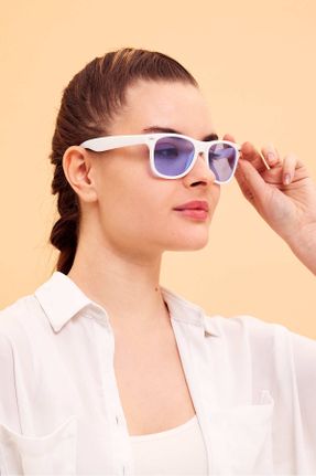 عینک آفتابی آبی زنانه 50 UV400 استخوان مات مستطیل کد 813481946