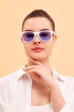 عینک آفتابی آبی زنانه 50 UV400 استخوان مات مستطیل کد 813481946