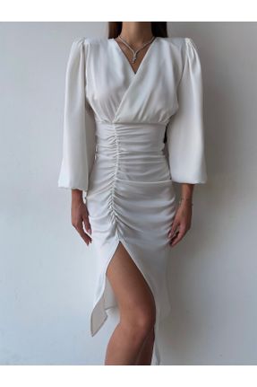 لباس سفید زنانه بافتنی ساتن رگولار آستین-بلند کد 372607004