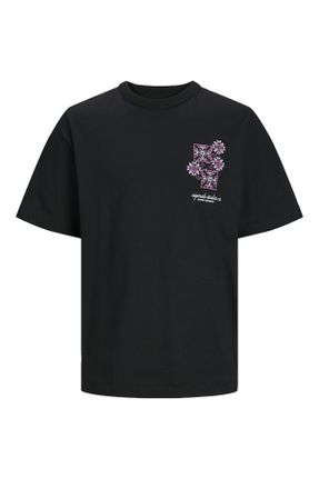 تی شرت مشکی مردانه رگولار یقه گرد پنبه (نخی) کد 814841278