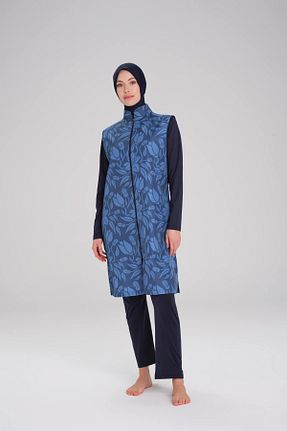 مایو حجاب سرمه ای زنانه گلدار Haşema - کد 814849816