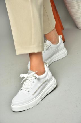 کفش اسنیکر سفید زنانه بند دار چرم مصنوعی کد 814891132