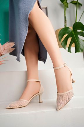 کفش پاشنه بلند کلاسیک بژ زنانه چرم مصنوعی پاشنه ضخیم پاشنه متوسط ( 5 - 9 cm ) کد 814946929