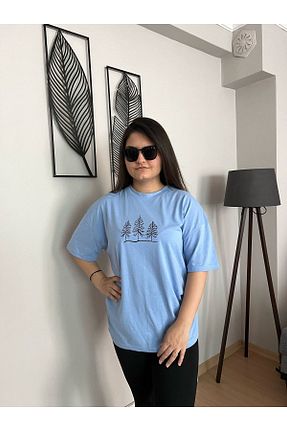 تیشرت آبی زنانه اورسایز woonkey - کد 815022517