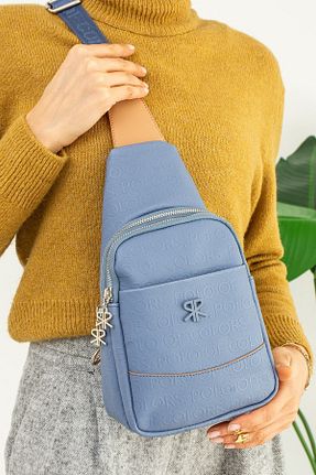 کیف دوشی آبی زنانه چرم مصنوعی Çanta Trend - کد 462168339