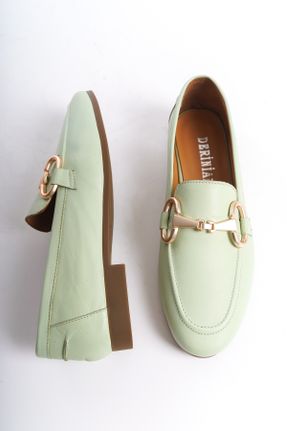 کفش لوفر سبز زنانه چرم طبیعی پاشنه کوتاه ( 4 - 1 cm ) کد 815009658