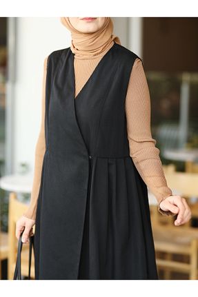 مانتو بلند حجاب مشکی زنانه پنبه ای İPEKSTİL - کد 815323626