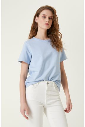تی شرت آبی زنانه ریلکس یقه گرد پنبه - پلی استر - الاستن کد 815447151
