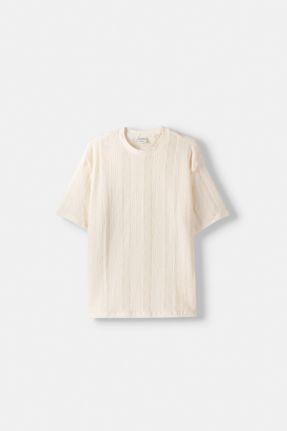 تی شرت سفید مردانه یقه دگاژه پنبه (نخی) ریلکس کد 815494773