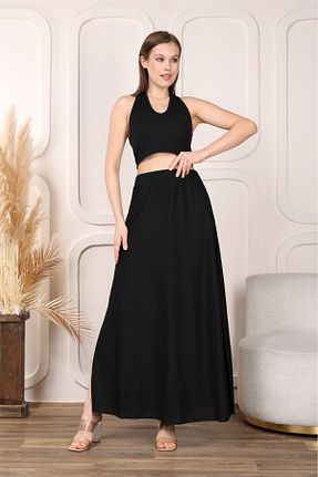 ست بالاتنه و پائین تنه مشکی زنانه بافت MasHal Handmade - کد 815558901