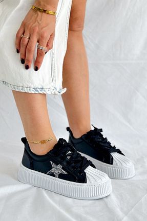 کفش اسنیکر مشکی زنانه بند دار Shoebutik - کد 815586737