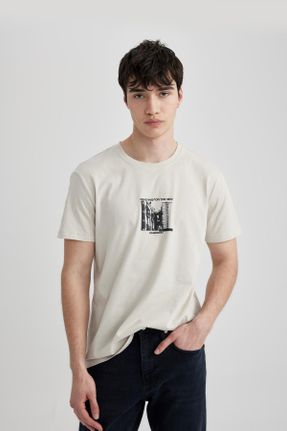 تی شرت طوسی مردانه یقه گرد رگولار تکی کد 815701871