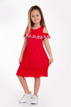 لباس قرمز بچه گانه بافتنی دانتل رگولار آستین-بلند کد 815321340