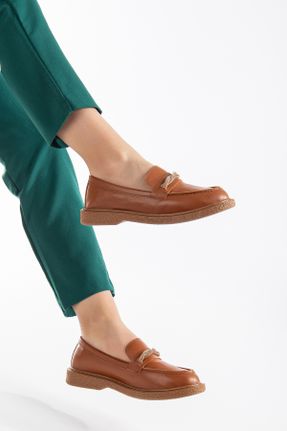 کفش لوفر قهوه ای زنانه چرم مصنوعی پاشنه کوتاه ( 4 - 1 cm ) کد 815321262