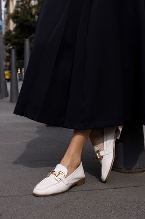 کفش لوفر سفید زنانه چرم طبیعی پاشنه کوتاه ( 4 - 1 cm ) کد 815344222