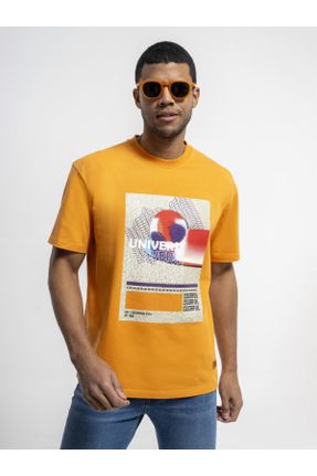 تی شرت نارنجی مردانه لش یقه گرد پنبه (نخی) تکی کد 815358176