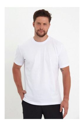 تی شرت سفید مردانه اسلیم فیت یقه گرد پنبه (نخی) تکی پوشاک ورزشی کد 815391113