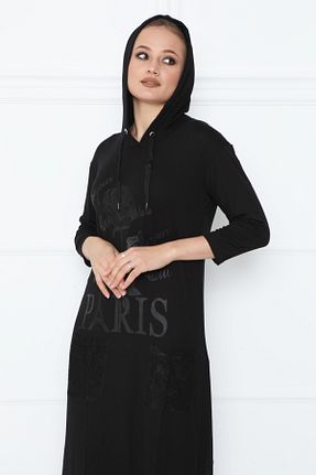 لباس مشکی زنانه بافت ریلکس آستین-بلند بیسیک کد 815506336