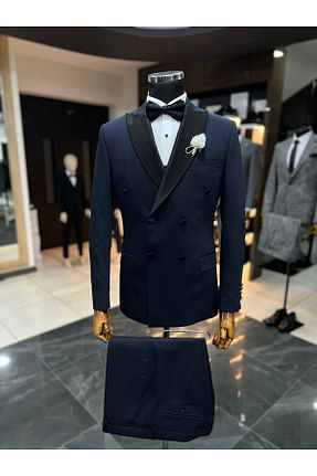 کت و شلوار سرمه ای مردانه یقه پرستوئی Terziayhan - کد 815583101