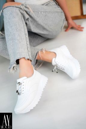 کفش کژوال سفید زنانه چرم مصنوعی پاشنه کوتاه ( 4 - 1 cm ) پاشنه ساده کد 805004293