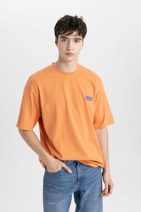تی شرت نارنجی مردانه یقه گرد رگولار تکی کد 815701802