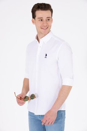 پیراهن سفید مردانه رگولار یقه پیراهنی پنبه (نخی) کد 815342752