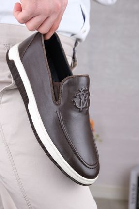 کفش لوفر قهوه ای مردانه چرم طبیعی پاشنه کوتاه ( 4 - 1 cm ) کد 815477969