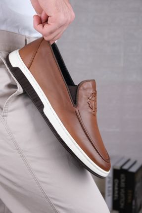 کفش لوفر قهوه ای مردانه چرم طبیعی پاشنه کوتاه ( 4 - 1 cm ) کد 815478630