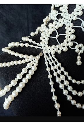 گردنبند جواهر سفید زنانه مروارید es moda shop - کد 815291284