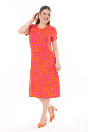 لباس نارنجی زنانه ویسکون آسیمتریک بافت کد 815361069