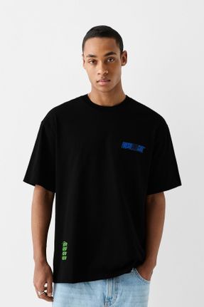 تی شرت مشکی مردانه یقه دگاژه پنبه (نخی) کد 815494722