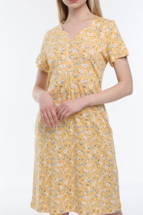 لباس زرد زنانه بافت پنبه (نخی) راحت آستین-کوتاه کد 815577124