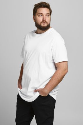 تی شرت سفید مردانه سایز بزرگ یقه گرد پنبه (نخی) کد 815686469