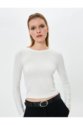تی شرت سفید زنانه رگولار یقه گرد تکی کد 796418700