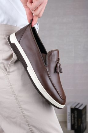 کفش لوفر قهوه ای مردانه چرم طبیعی پاشنه کوتاه ( 4 - 1 cm ) کد 815743500