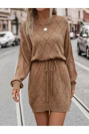 لباس قهوه ای زنانه تریکو تریکو راحت آستین-بلند بیسیک کد 815851662