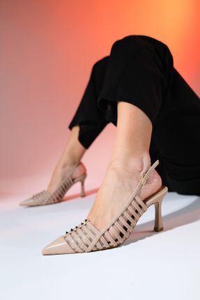 کفش پاشنه بلند کلاسیک بژ زنانه چرم مصنوعی پاشنه نازک پاشنه متوسط ( 5 - 9 cm ) کد 815855053