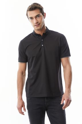 تی شرت مشکی مردانه اورسایز یقه پولو تکی طراحی کد 815966624