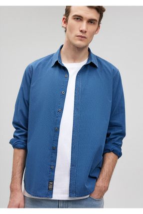 پیراهن آبی مردانه رگولار یقه پیراهنی پنبه (نخی) کد 816102211