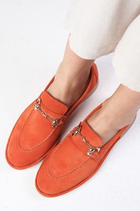کفش لوفر نارنجی زنانه چرم طبیعی پاشنه کوتاه ( 4 - 1 cm ) کد 816120835