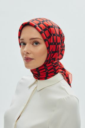 روسری قرمز پنبه (نخی) 100 x 100 طرح هندسی کد 816119272