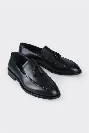 کفش لوفر مشکی مردانه چرم طبیعی پاشنه کوتاه ( 4 - 1 cm ) کد 816119636