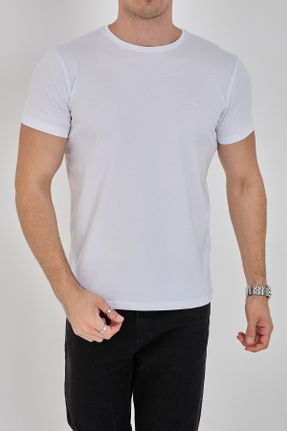 تی شرت سفید مردانه یقه گرد ریلکس تکی کد 816131559