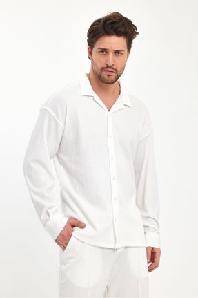 پیراهن سفید مردانه اورسایز بافتنی یقه اپاش کد 816201016